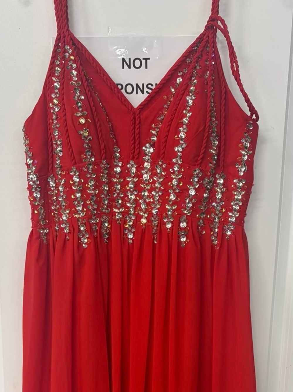 Red Sequin-Embellished Spaghetti-Strap Prom Dress